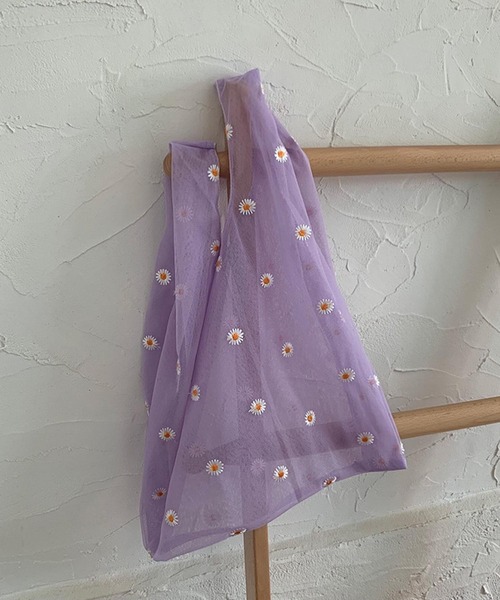 Mignonjour(ミニョンジュール)の「Mignonjour/デイジー柄シアートートバッグ M2476(トートバッグ・レディース・ホワイト/パープル/ベージュ/グリーン/ピンク/ベビーピンク/ブラック/ブルー・FREE)」の6枚目の写真