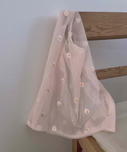 Mignonjour(ミニョンジュール)の「Mignonjour/デイジー柄シアートートバッグ M2476(トートバッグ・レディース・ホワイト/パープル/ベージュ/グリーン/ピンク/ベビーピンク/ブラック/ブルー・FREE)」の8枚目の写真