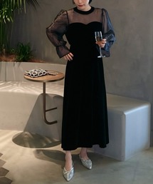 forksy.（フォルクシー）の「【forksy.】【オケージョン対応】配色切替オーガンジー×ベロアドッキングドレス（ドレス・レディース）」