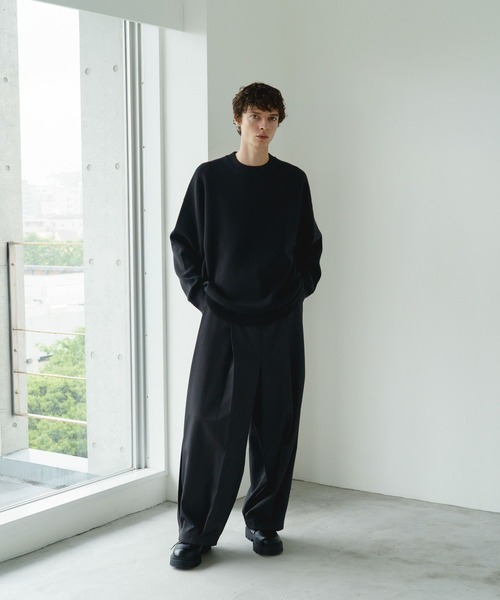 BLACK BROWN古着高級エクストラファインメリノウールクルーネックニット青 完売商品⁄STERNBERG⁄スーパーエクストラファインメリノクルー