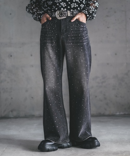 Shoowtime（ショウタイム）の「シャイニーストーンラメデザインワイドデニムパンツ（デニムパンツ・メンズ・ブラック系/ブルー系・MEDIUM/LARGE/X-LARGE/SMALL）」の10枚目の写真