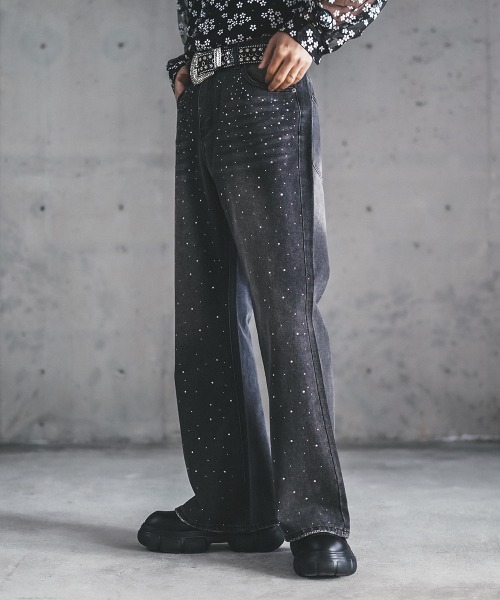 Shoowtime（ショウタイム）の「シャイニーストーンラメデザインワイドデニムパンツ（デニムパンツ・メンズ・ブラック系/ブルー系・MEDIUM/LARGE/X-LARGE/SMALL）」の11枚目の写真