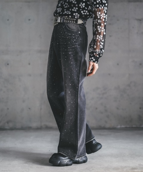 Shoowtime（ショウタイム）の「シャイニーストーンラメデザインワイドデニムパンツ（デニムパンツ・メンズ・ブラック系/ブルー系・MEDIUM/LARGE/X-LARGE/SMALL）」の15枚目の写真