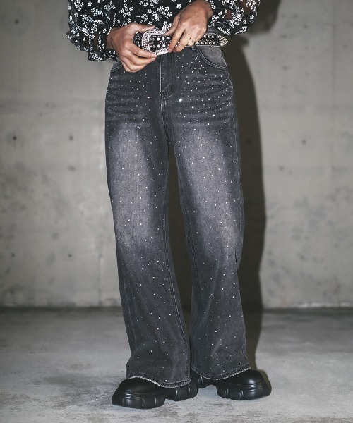 Shoowtime（ショウタイム）の「シャイニーストーンラメデザインワイドデニムパンツ（デニムパンツ・メンズ・ブラック系/ブルー系・MEDIUM/LARGE/X-LARGE/SMALL）」の16枚目の写真