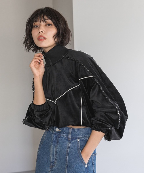 PAGEBOY（ページボーイ）の「ハーフZIPベロアトラックジャケット（ジャージ・レディース・ベージュ/ブラック/ターコイズブルー・FREE）」の7枚目の写真