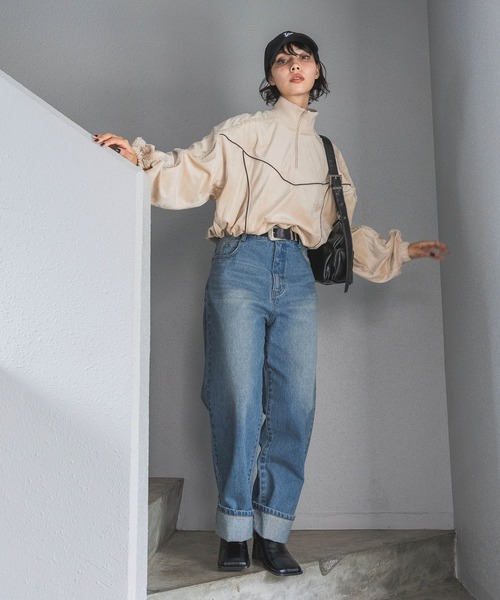 PAGEBOY（ページボーイ）の「ハーフZIPベロアトラックジャケット（ジャージ・レディース・ベージュ/ブラック/ターコイズブルー・FREE）」の8枚目の写真