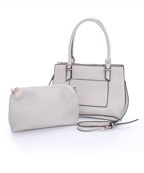 clear（クリア）の「ポーチ付きA4合皮バッグ [大容量 スッキリ収納 大人 通勤  オフィスカジュアル]≪2024AW新作≫（トートバッグ・レディース・グレイッシュベージュ/ブラック・F）」の2枚目の写真