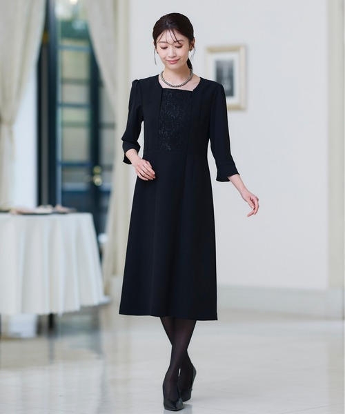 セール】【喪服・礼服】洗える防しわストレッチロング丈前開き