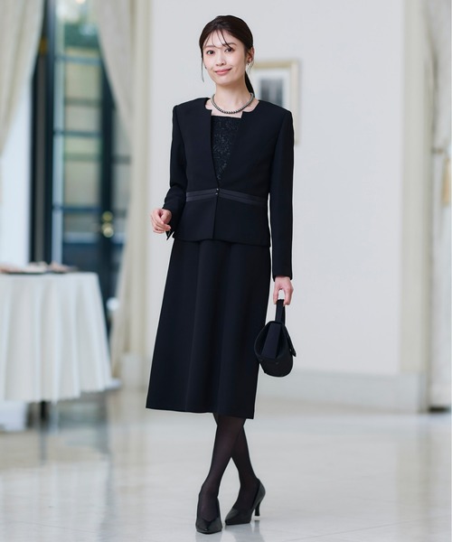 セール】【喪服・礼服】洗える防しわストレッチロング丈前開き