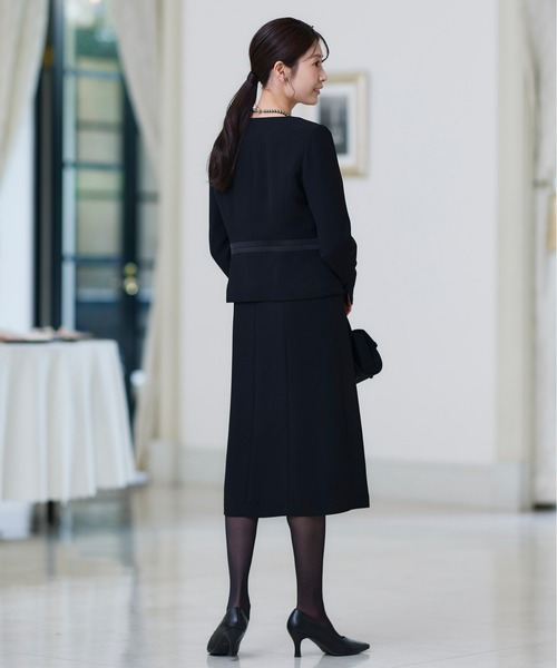 喪服・礼服】洗える防しわストレッチロング丈前開きワンピース