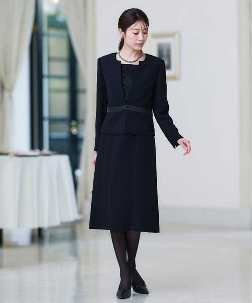 セール】【喪服・礼服】洗える防しわストレッチロング丈前開き