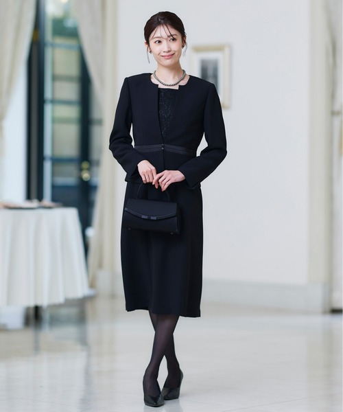 セール】【喪服・礼服】洗える防しわストレッチロング丈前開き