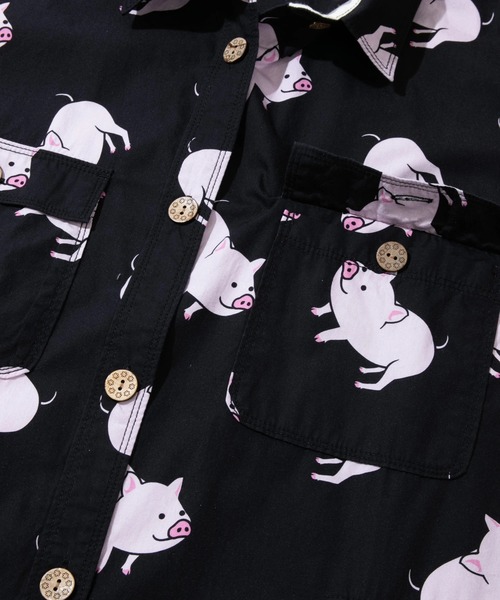 go slow caravan(ゴースローキャラバン)の「ブタ/レオパードゲッコー シャツワンピース W(シャツワンピース・レディース・ネイビー/ブラック・FREE)」の12枚目の写真