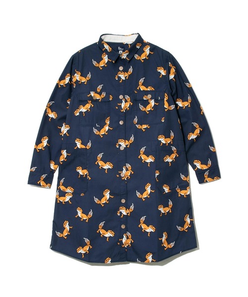 go slow caravan(ゴースローキャラバン)の「ブタ/レオパードゲッコー シャツワンピース W(シャツワンピース・レディース・ネイビー/ブラック・FREE)」の4枚目の写真