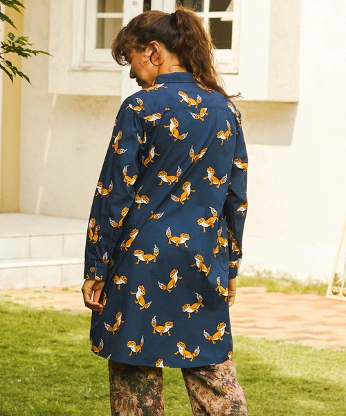 go slow caravan(ゴースローキャラバン)の「ブタ/レオパードゲッコー シャツワンピース W(シャツワンピース・レディース・ネイビー/ブラック・FREE)」の7枚目の写真