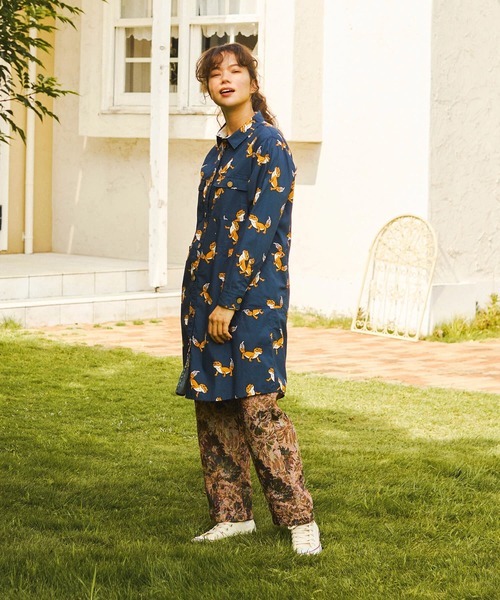 go slow caravan(ゴースローキャラバン)の「ブタ/レオパードゲッコー シャツワンピース W(シャツワンピース・レディース・ネイビー/ブラック・FREE)」の9枚目の写真