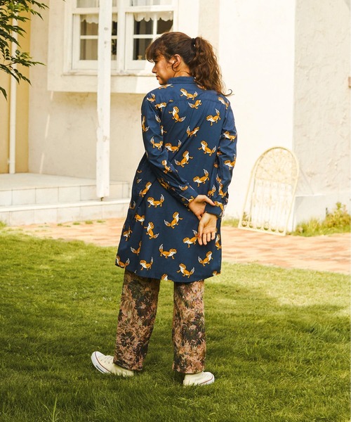 go slow caravan(ゴースローキャラバン)の「ブタ/レオパードゲッコー シャツワンピース W(シャツワンピース・レディース・ネイビー/ブラック・FREE)」の10枚目の写真