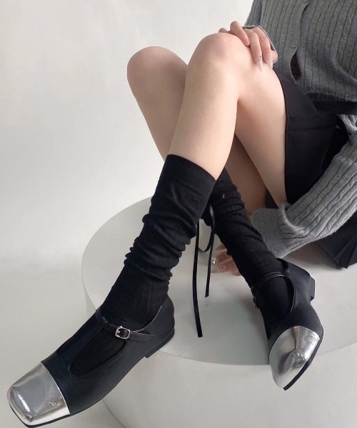 CALIFORNIA OUTFITTERS（カリフォルニア アウトフィッターズ）の「3-8E27 バック リボン シアー フレンチガーリー ソックス（ソックス/靴下・レディース・ホワイト/ライトグレー/グレー/ブラック・ONESIZE）」の2枚目の写真