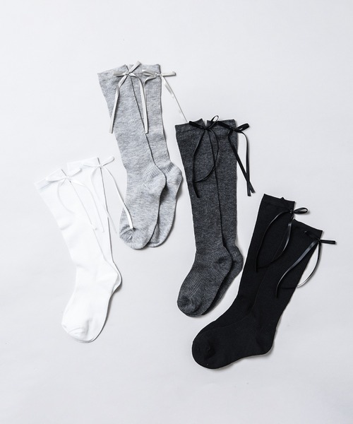 CALIFORNIA OUTFITTERS（カリフォルニア アウトフィッターズ）の「3-8E27 バック リボン シアー フレンチガーリー ソックス（ソックス/靴下・レディース・ホワイト/ライトグレー/グレー/ブラック・ONESIZE）」の5枚目の写真