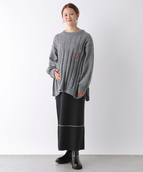 LEPSIM(レプシィム)の「【産前・産後対応】マタニティ/刺繍ケーブルプルオーバー 149943(マタニティウェア/グッズ・レディース・ベージュ/オレンジ/チャコールグレー/ライトブルー・FREE)」の7枚目の写真