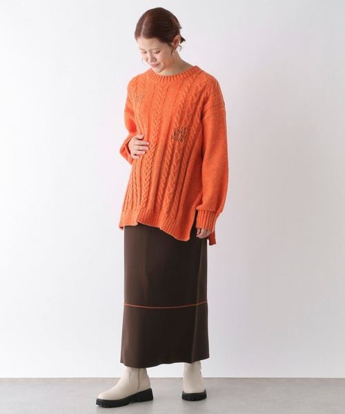 LEPSIM(レプシィム)の「【産前・産後対応】マタニティ/刺繍ケーブルプルオーバー 149943(マタニティウェア/グッズ・レディース・ベージュ/オレンジ/チャコールグレー/ライトブルー・FREE)」の12枚目の写真