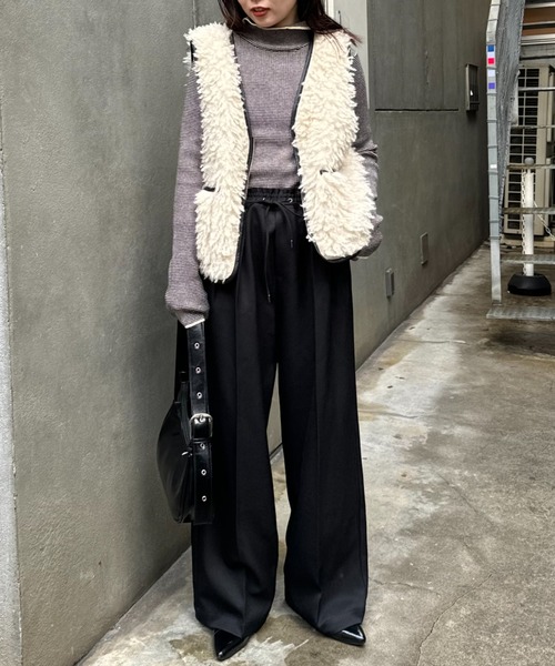 CIAOPANIC TYPY(チャオパニックティピー)の「ウールライクスラックスイージーパンツ(その他パンツ・レディース・グレー/ブラック・MEDIUM/SMALL)」の7枚目の写真