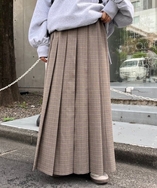 CIAOPANIC TYPY（チャオパニックティピー）の「【新色登場！】すっきり見えチェックプリーツイージースカート（スカート・レディース・グレー/ベージュ/ネイビー/オレンジ/イエロー/ブラウン/オフホワイト・MEDIUM/SMALL）」の15枚目の写真