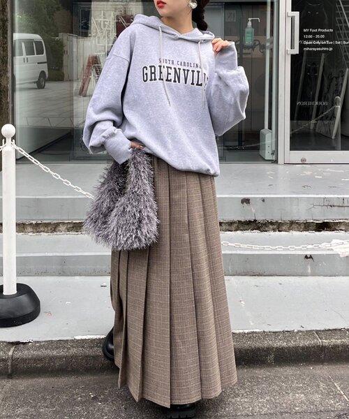 CIAOPANIC TYPY（チャオパニックティピー）の「【新色登場！】すっきり見えチェックプリーツイージースカート（スカート・レディース・グレー/ベージュ/ネイビー/オレンジ/イエロー/ブラウン/オフホワイト・MEDIUM/SMALL）」の18枚目の写真