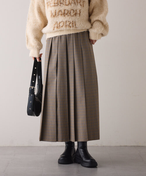 CIAOPANIC TYPY（チャオパニックティピー）の「【新色登場！】すっきり見えチェックプリーツイージースカート（スカート・レディース・グレー/ベージュ/ネイビー/オレンジ/イエロー/ブラウン/オフホワイト・MEDIUM/SMALL）」の19枚目の写真