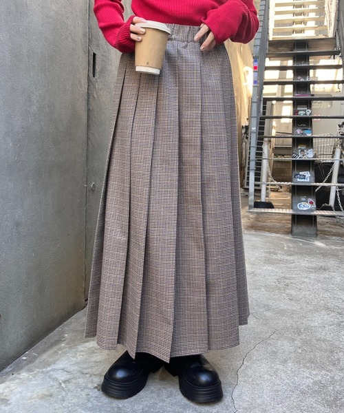 CIAOPANIC TYPY（チャオパニックティピー）の「【新色登場！】すっきり見えチェックプリーツイージースカート（スカート・レディース・グレー/ベージュ/ネイビー/オレンジ/イエロー/ブラウン/オフホワイト・MEDIUM/SMALL）」の9枚目の写真