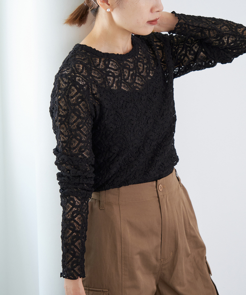IENA(イエナ)の「《追加》ペイズリー ストレッチレースプルオーバー(Tシャツ/カットソー・レディース・アイボリー/ブラック・FREE)」の6枚目の写真