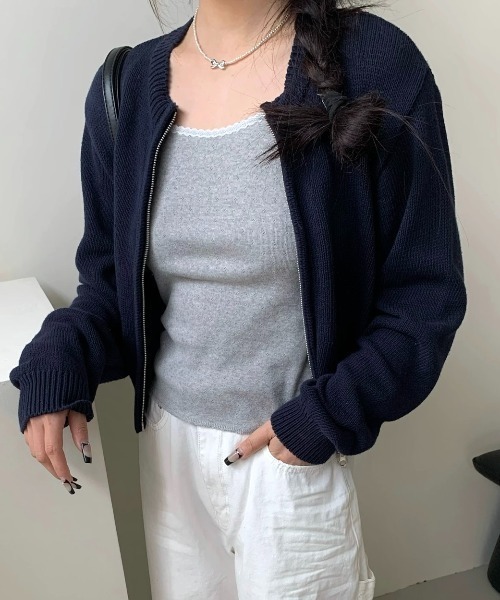 LADY LIKE(レディライク)の「バックリボン柄ジップニット(ニット/セーター・レディース・ホワイト/ネイビー・M)」の9枚目の写真