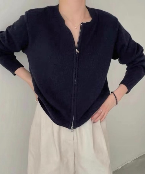 LADY LIKE(レディライク)の「バックリボン柄ジップニット(ニット/セーター・レディース・ホワイト/ネイビー・M)」の8枚目の写真