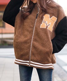 マルシェノア 希少 刺繍入りスタジャン ブラウン/アイボリー オシャレ