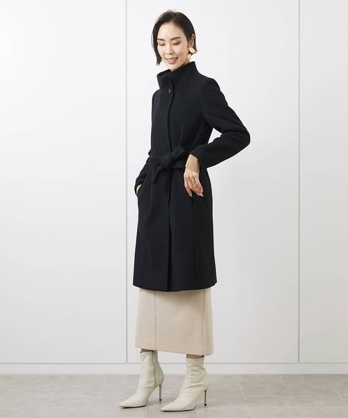 【極美品】エムプルミエブラック リバービーバージレ・ケープコート ブラック S ミッシェルクラン MICHEL KLEIN [定番人気]Super100ウール