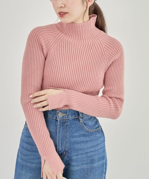 Petit fleur（プチフルール）の「・Petit Fleur ボトルネックリブニット（ニット/セーター・レディース・ブルー/チャコールグレー/オフホワイト/ライトグレー/ピンク/ブラック・FREE）」の6枚目の写真