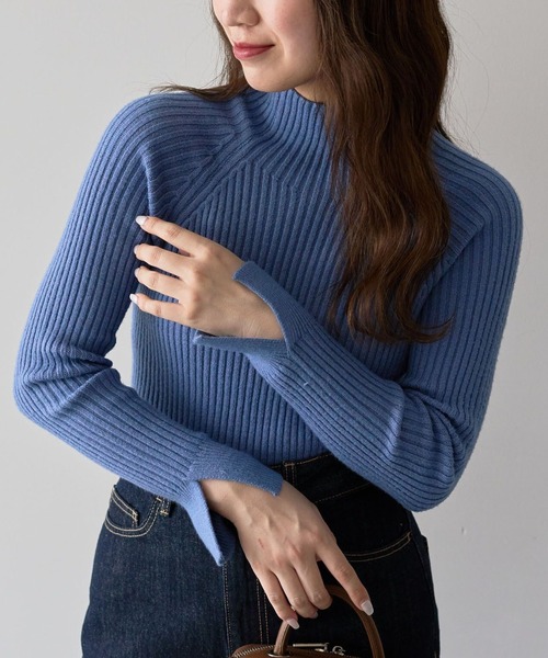 Petit fleur（プチフルール）の「・Petit Fleur ボトルネックリブニット（ニット/セーター・レディース・ブルー/チャコールグレー/オフホワイト/ライトグレー/ピンク/ブラック・FREE）」の5枚目の写真