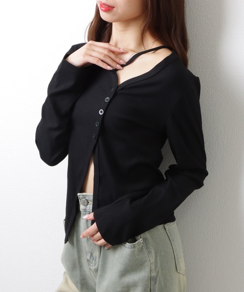 セール】リブ ニット変形 長袖 カーディガン（カーディガン