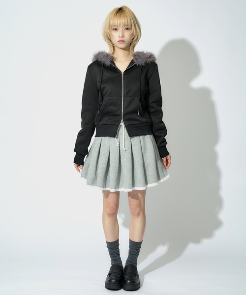 JilLA（ジルア）の「Double Zip Fur Hoodie / ダブルジップフーディー ファー付き（パーカー・レディース・ブラック/グレー・S/M）」の7枚目の写真