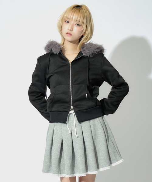 JilLA（ジルア）の「Double Zip Fur Hoodie / ダブルジップフーディー ファー付き（パーカー・レディース・ブラック/グレー・S/M）」の5枚目の写真