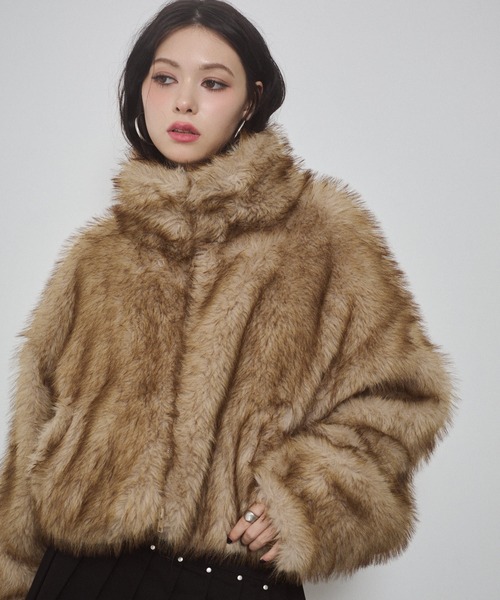 ENVYM スタンドカラーファーブルゾン　ベージュ ENVYM コート アウター フェイクファー ショートジャケット