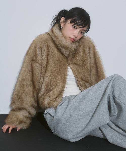 ENVYM アンビー フェイクファー ジャケット ベージュ セール】フェイクファー ショートジャケット（その他アウター）｜ENVYM