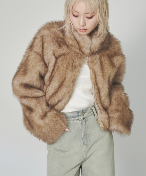 ENVYM アンビー フェイクファー ジャケット ベージュ セール】フェイクファー ショートジャケット（その他アウター）｜ENVYM