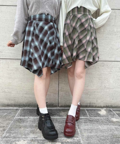 セール】【セットアップ対応】ランダムヘムチェックミニスカート/fint