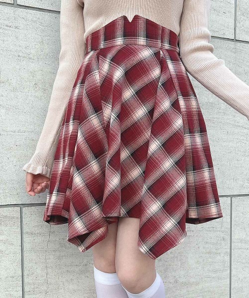 セール】【セットアップ対応】ランダムヘムチェックミニスカート/fint