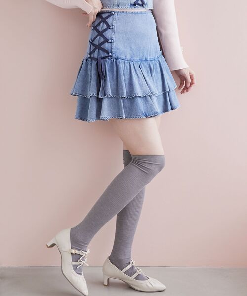 MAJESTIC LEGON(マジェスティックレゴン)の「サイドレースアップフリルスカパン(スカート・レディース・サックスブルー/ブルー/ホワイト系その他2/グレー系その他・MEDIUM)」の4枚目の写真