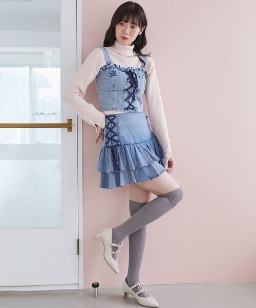 MAJESTIC LEGON(マジェスティックレゴン)の「サイドレースアップフリルスカパン(スカート・レディース・サックスブルー/ブルー/ホワイト系その他2/グレー系その他・MEDIUM)」の11枚目の写真