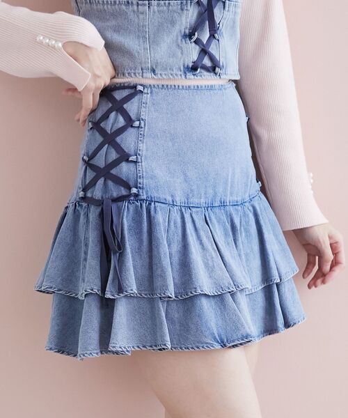 MAJESTIC LEGON(マジェスティックレゴン)の「サイドレースアップフリルスカパン(スカート・レディース・サックスブルー/ブルー/ホワイト系その他2/グレー系その他・MEDIUM)」の14枚目の写真