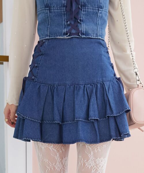 MAJESTIC LEGON(マジェスティックレゴン)の「サイドレースアップフリルスカパン(スカート・レディース・サックスブルー/ブルー/ホワイト系その他2/グレー系その他・MEDIUM)」の20枚目の写真