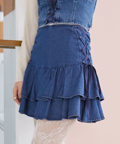 MAJESTIC LEGON(マジェスティックレゴン)の「サイドレースアップフリルスカパン(スカート・レディース・サックスブルー/ブルー/ホワイト系その他2/グレー系その他・MEDIUM)」の21枚目の写真